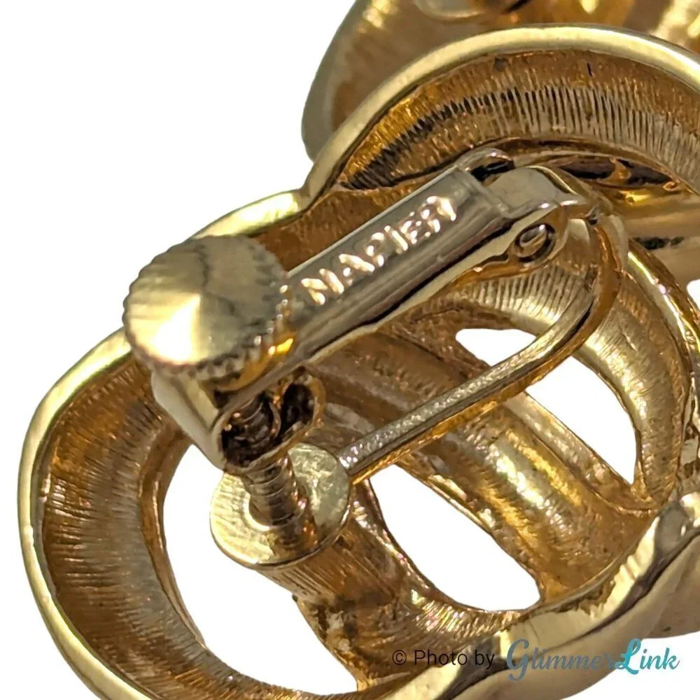 Vintage Napier Chunky Interconnected Swirl Gold Tone Clip On Earrings